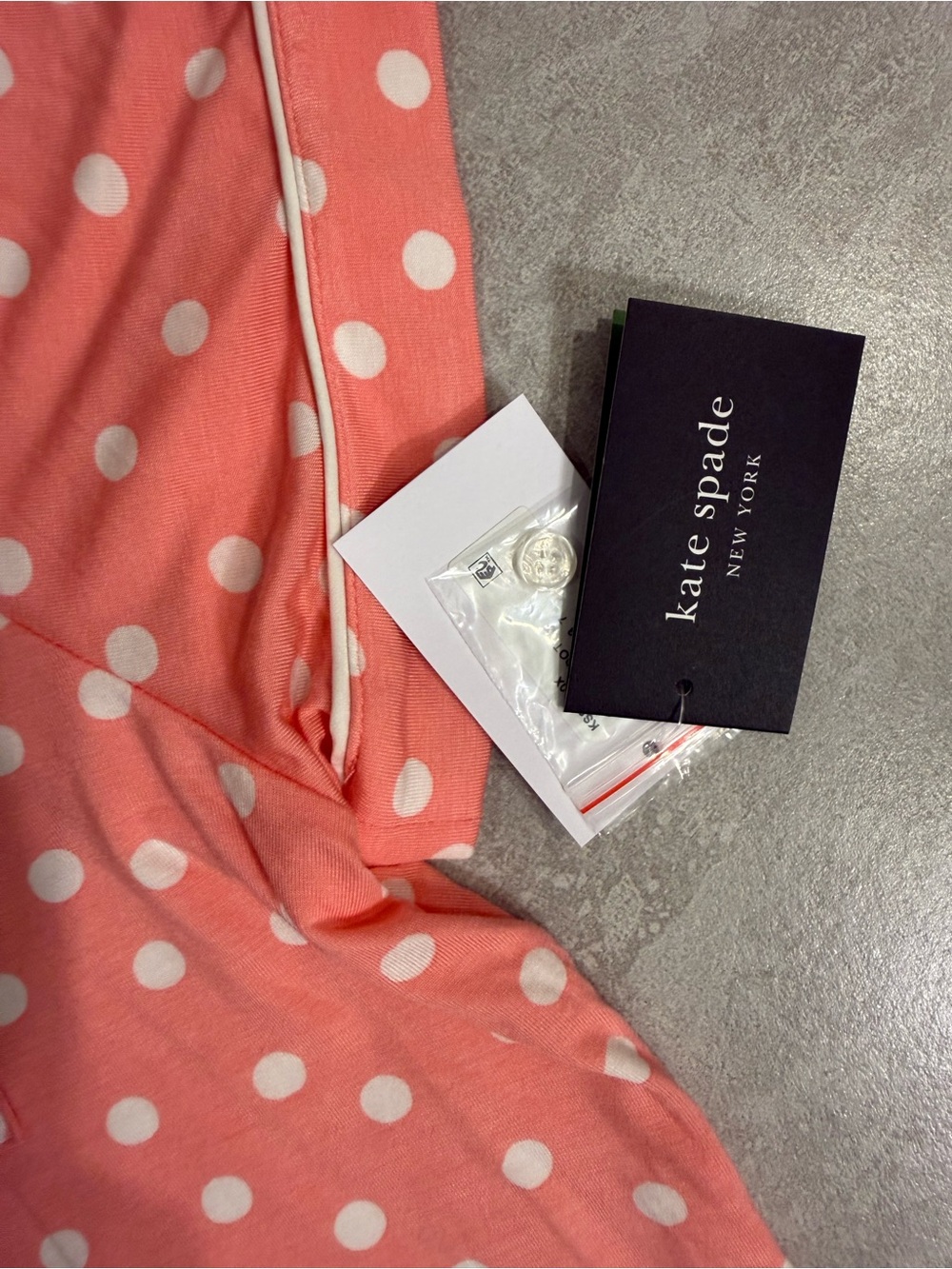 kate spade Coral Pink Polka Dot Short-Sleeve Pajama Set White Trim long Pants - Picture 4 of 7